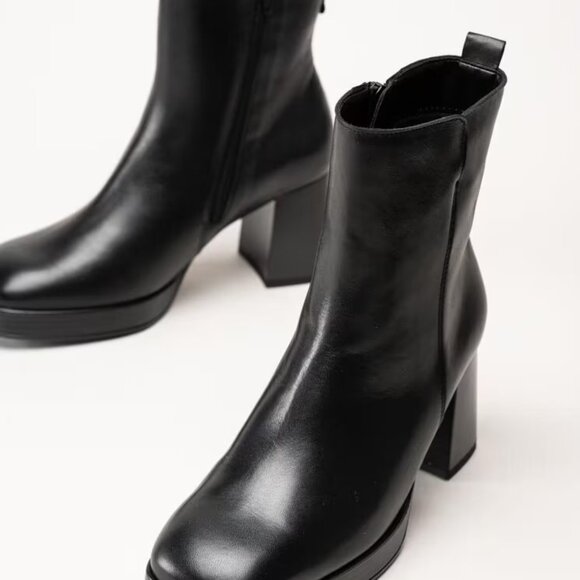 NEW GABOR Black Leather Platform Boots Block Heel Side Zipper Ankle - Size 5.5 - Picture 6 of 16